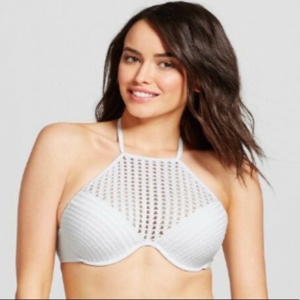 Shade & Shore White halter crochet bikini top! NEVER WORN, STILL HAS TAGS!